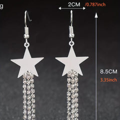 Long Star Tassel Earrings with Rhinestones