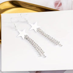 Long Star Tassel Earrings with Rhinestones