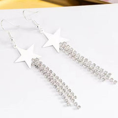 Long Star Tassel Earrings with Rhinestones