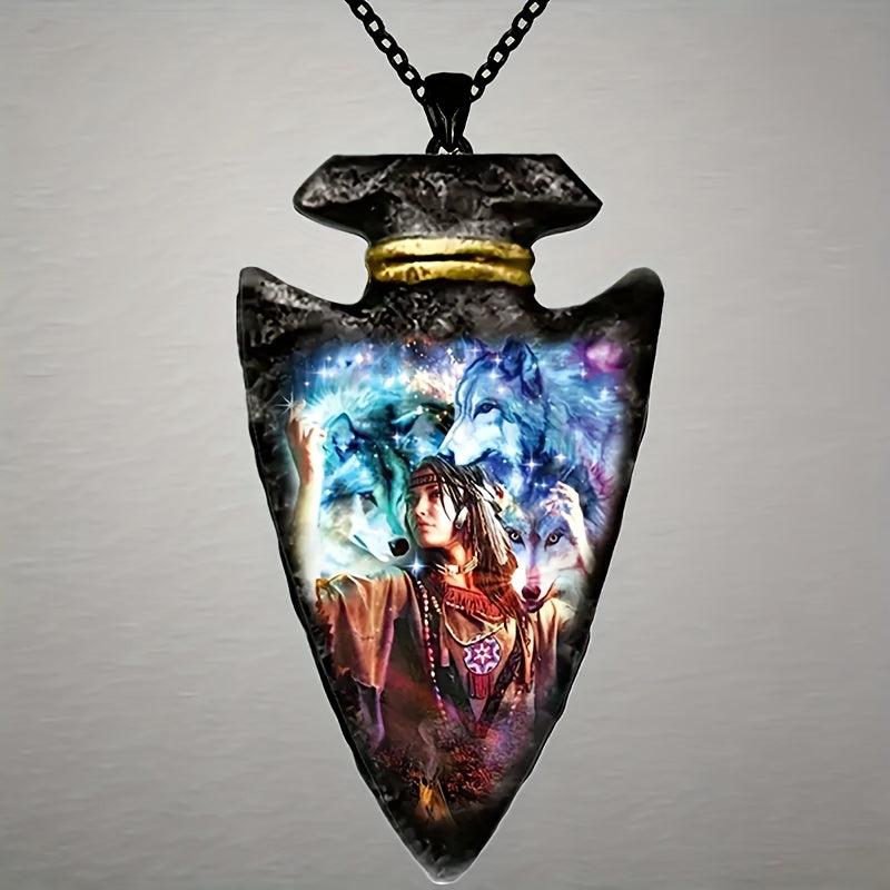 Gothic Style Tribal Beauty Wolf Pattern Totem Necklace