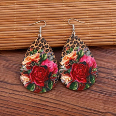 Vintage Rose PU Leather Drop Earrings Party Jewelry