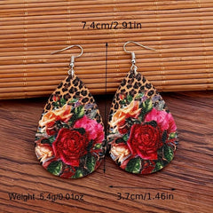 Vintage Rose PU Leather Drop Earrings Party Jewelry
