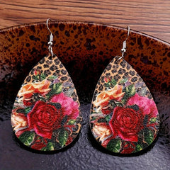 Vintage Rose PU Leather Drop Earrings Party Jewelry