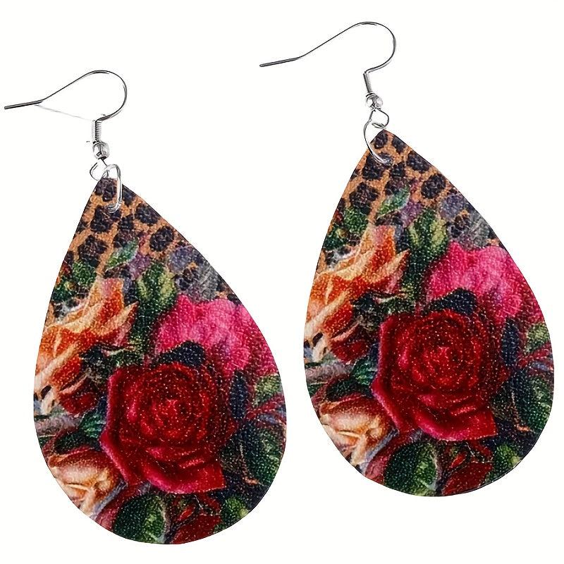 Vintage Rose PU Leather Drop Earrings Party Jewelry