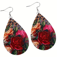 Vintage Rose PU Leather Drop Earrings Party Jewelry
