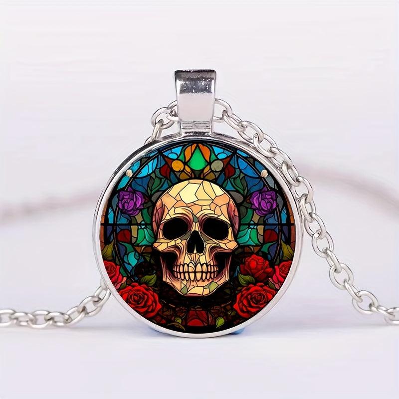 Halloween Skull Crystal Bead Pendant Necklace for Men and Women