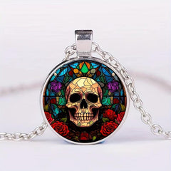 Halloween Skull Crystal Bead Pendant Necklace for Men and Women