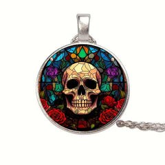 Halloween Skull Crystal Bead Pendant Necklace for Men and Women
