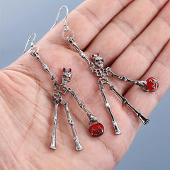 2pcs Halloween Skeleton Earrings & Pumpkin Key Chain Necklace Set