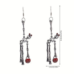 2pcs Halloween Skeleton Earrings & Pumpkin Key Chain Necklace Set