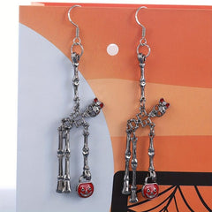 2pcs Halloween Skeleton Earrings & Pumpkin Key Chain Necklace Set