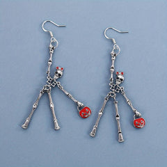 2pcs Halloween Skeleton Earrings & Pumpkin Key Chain Necklace Set