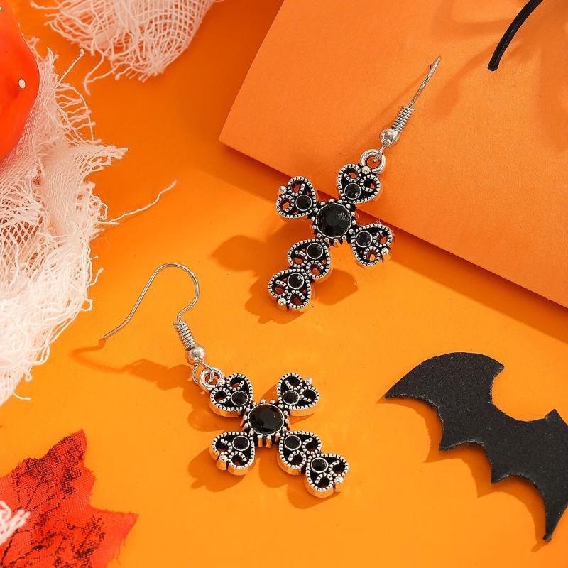 Halloween Style Artificial Diamond Cross Earrings