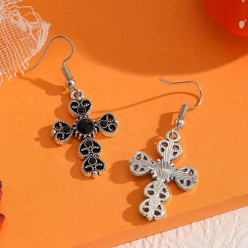 Halloween Style Artificial Diamond Cross Earrings