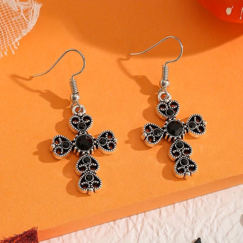 Halloween Style Artificial Diamond Cross Earrings