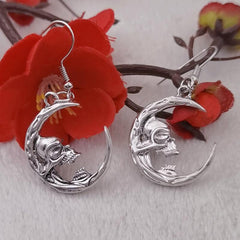 Halloween Moon Skull Dangle Earrings Retro Goth Alloy Jewelry