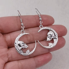 Halloween Moon Skull Dangle Earrings Retro Goth Alloy Jewelry