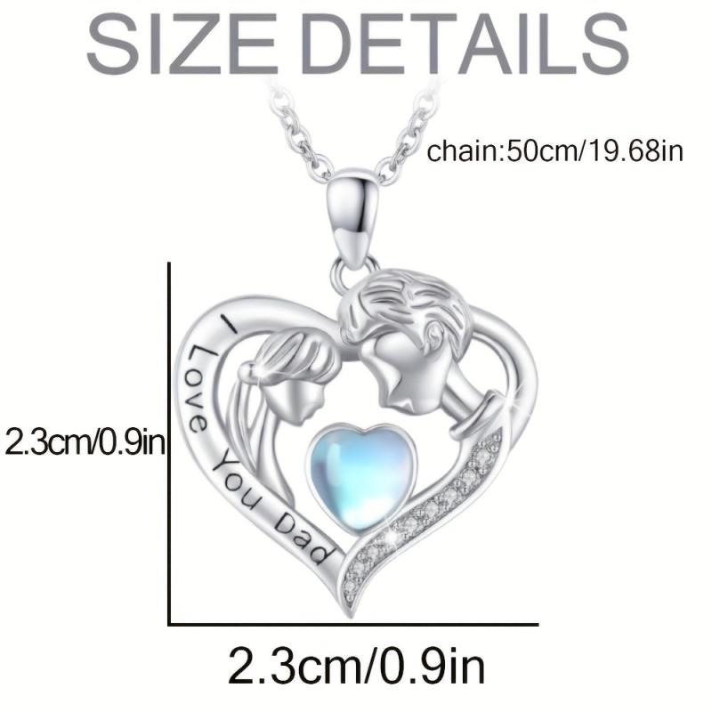 Artificial Moonstone Father And Daughter Pendant Necklace Father's Gift