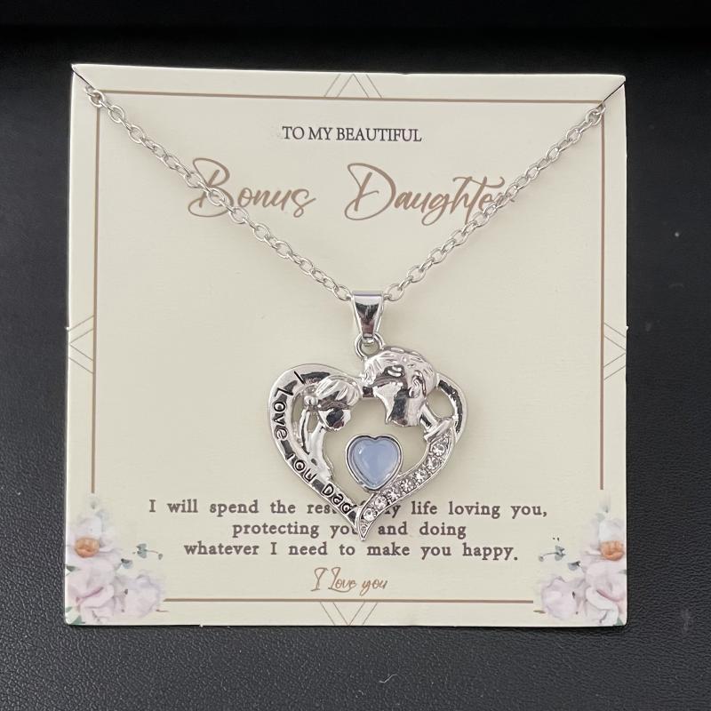 Artificial Moonstone Father And Daughter Pendant Necklace Father's Gift