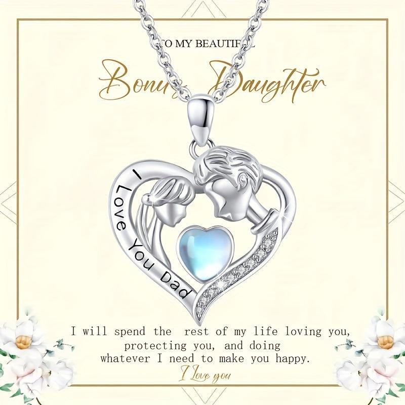 Artificial Moonstone Father And Daughter Pendant Necklace Father's Gift