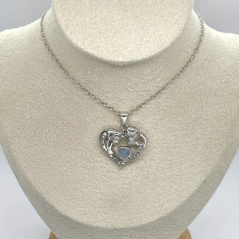 Artificial Moonstone Father And Daughter Pendant Necklace Father's Gift