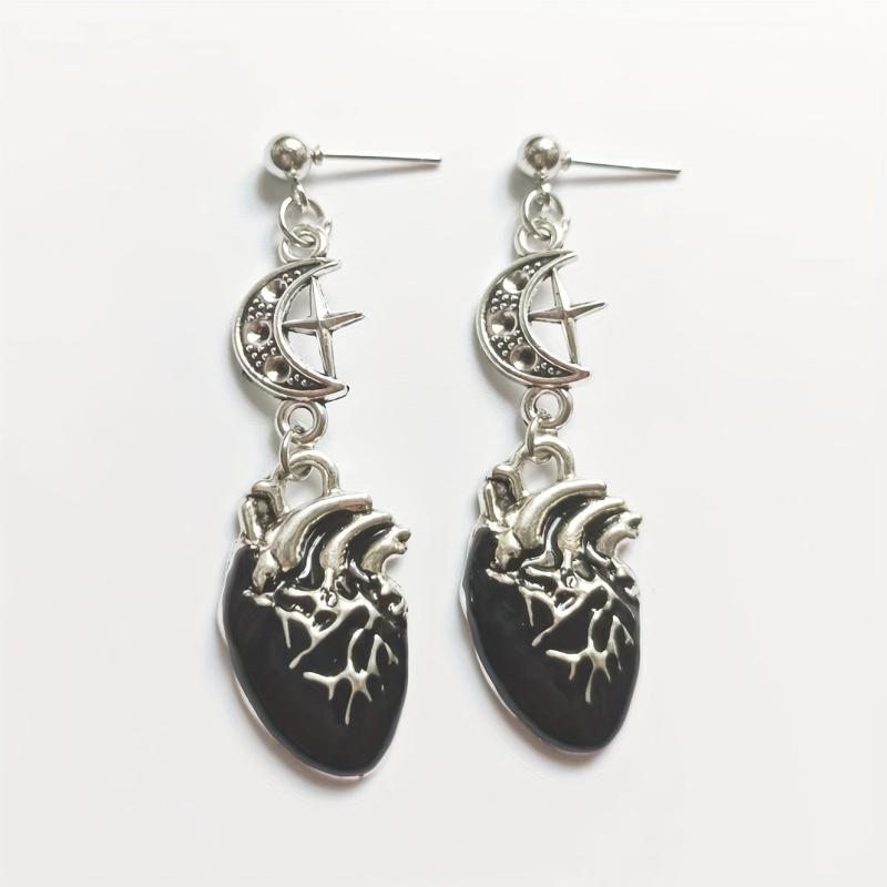 Unique Halloween Gothic Earrings Blood Red Heart Pendant