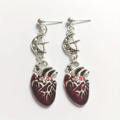 Unique Halloween Gothic Earrings Blood Red Heart Pendant