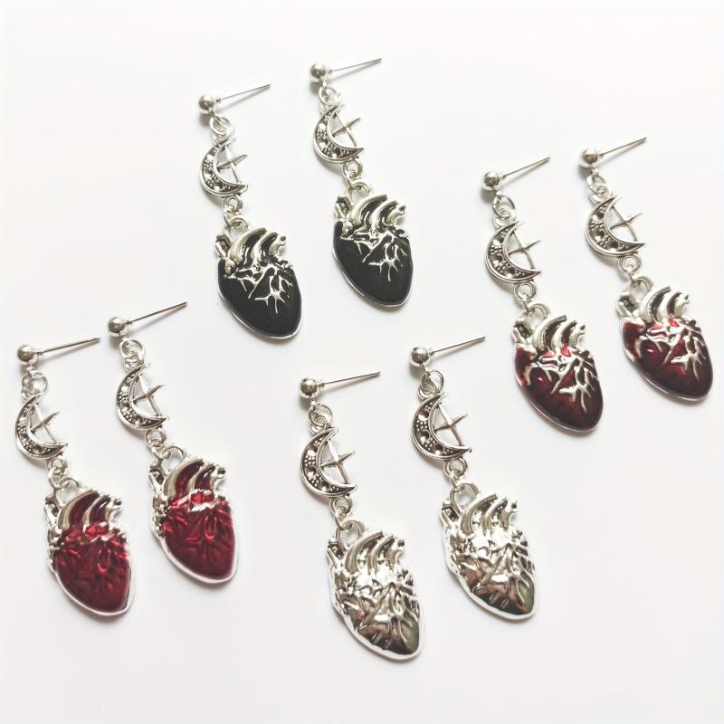 Unique Halloween Gothic Earrings Blood Red Heart Pendant