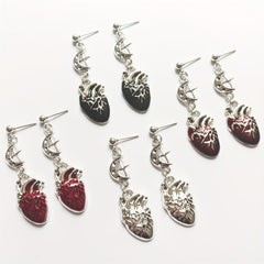 Unique Halloween Gothic Earrings Blood Red Heart Pendant
