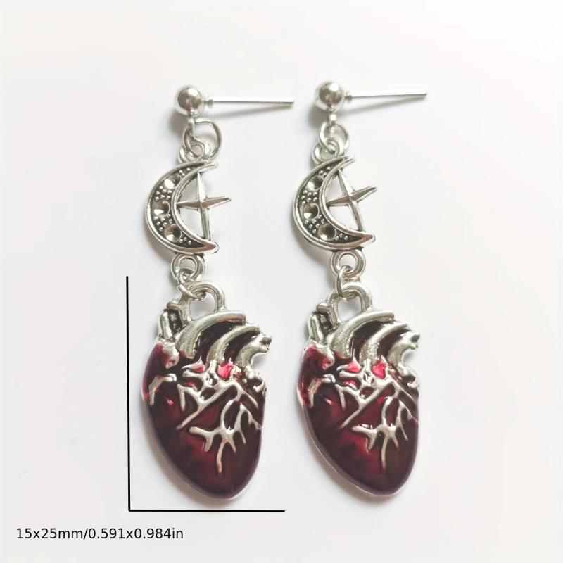 Unique Halloween Gothic Earrings Blood Red Heart Pendant