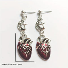 Unique Halloween Gothic Earrings Blood Red Heart Pendant