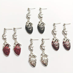 Unique Halloween Gothic Earrings Blood Red Heart Pendant