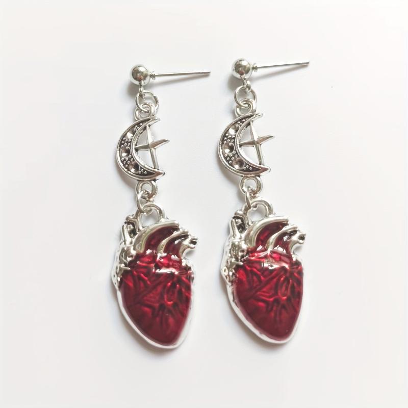 Unique Halloween Gothic Earrings Blood Red Heart Pendant