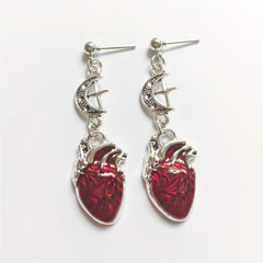 Unique Halloween Gothic Earrings Blood Red Heart Pendant