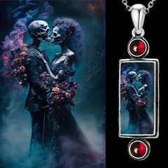 Gothic Romantic Skull Couple Pendant Necklace Party Jewelry