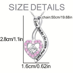 Rhinestone Heart Necklace Engraved Pendant Birthday Christmas Gift