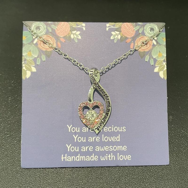 Rhinestone Heart Necklace Engraved Pendant Birthday Christmas Gift