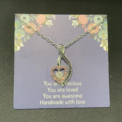 Rhinestone Heart Necklace Engraved Pendant Birthday Christmas Gift
