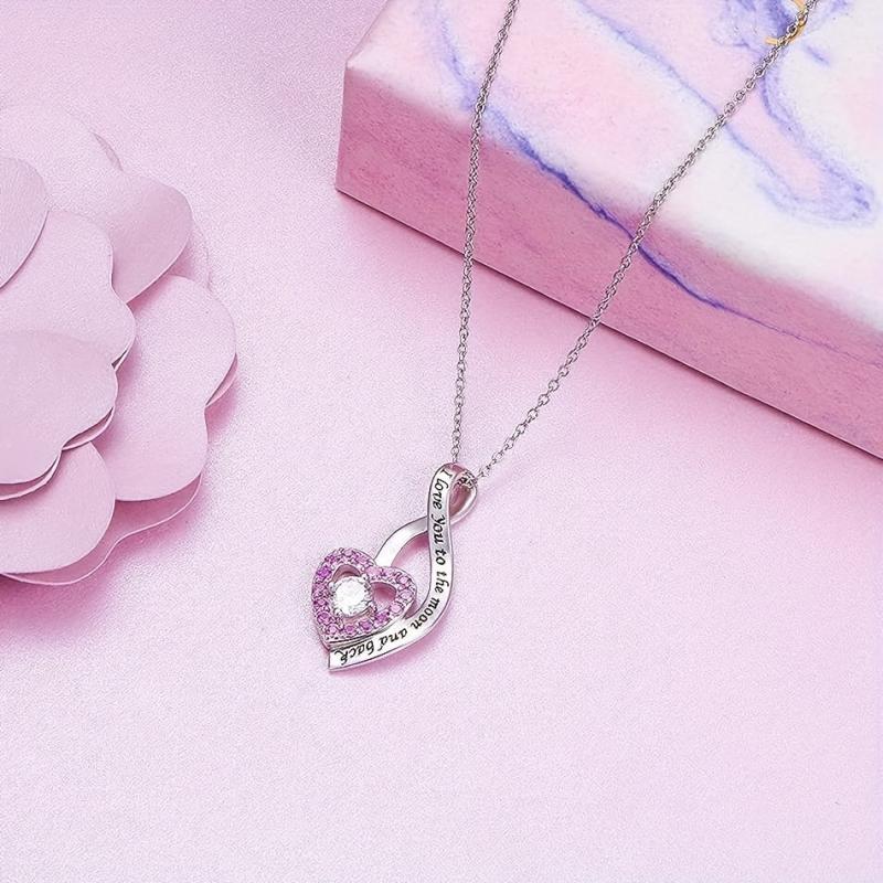Rhinestone Heart Necklace Engraved Pendant Birthday Christmas Gift