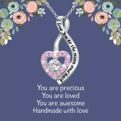Rhinestone Heart Necklace Engraved Pendant Birthday Christmas Gift