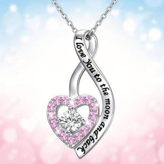 Rhinestone Heart Necklace Engraved Pendant Birthday Christmas Gift