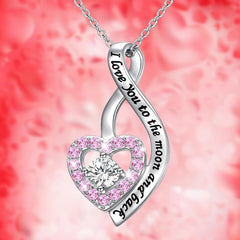 Rhinestone Heart Necklace Engraved Pendant Birthday Christmas Gift