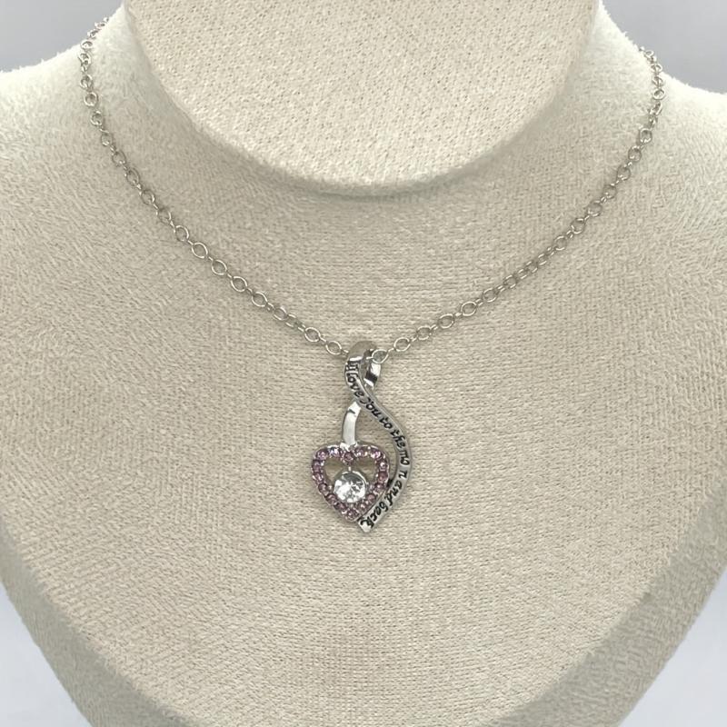 Rhinestone Heart Necklace Engraved Pendant Birthday Christmas Gift