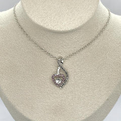 Rhinestone Heart Necklace Engraved Pendant Birthday Christmas Gift