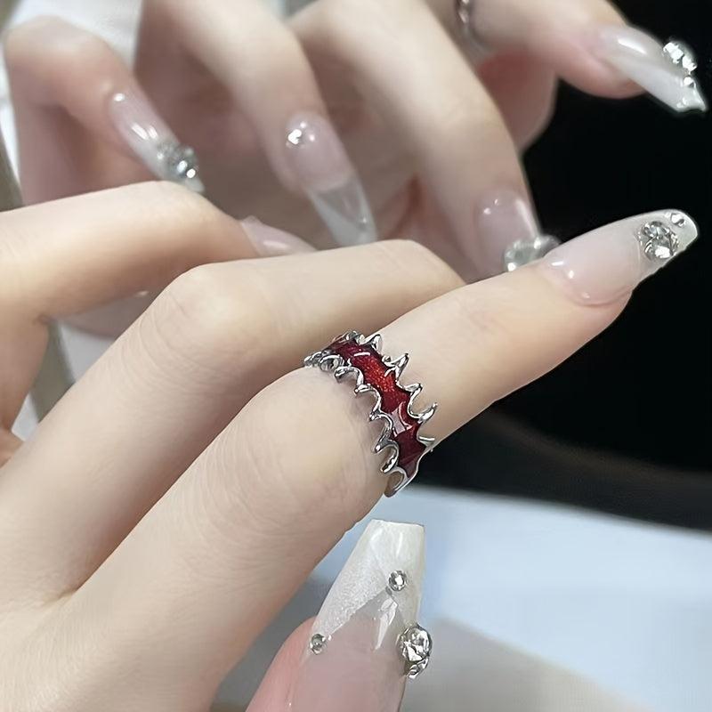 Red Flame Gothic Punk Women's Ring Y2K Adjustable Halloween Gift