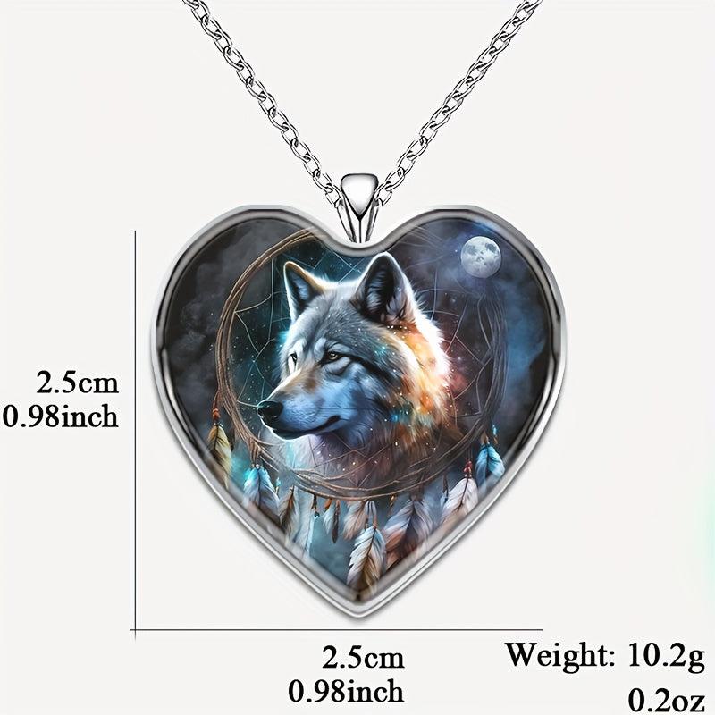 Heart-Shaped Wolf Necklace Family Anniversary Gift