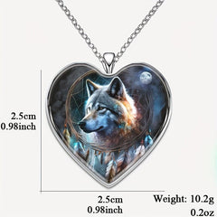 Heart-Shaped Wolf Necklace Family Anniversary Gift