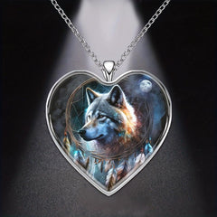 Heart-Shaped Wolf Necklace Family Anniversary Gift