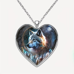 Heart-Shaped Wolf Necklace Family Anniversary Gift