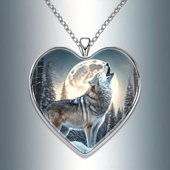 Wolf Moon Heart Necklace For Family Anniversary Gift